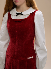 Red Velvet Vest Pleated Dress